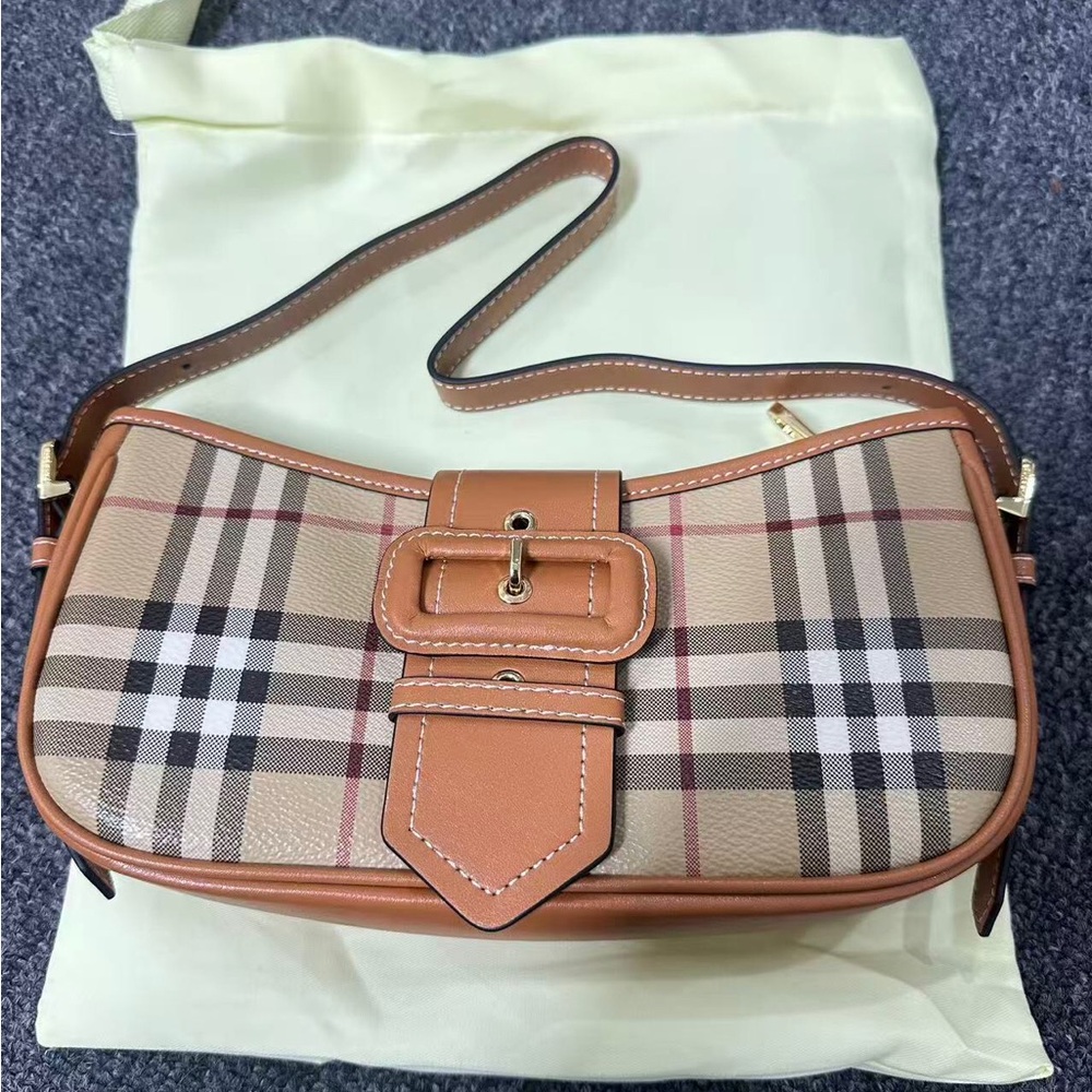Burberry Beige and Brown Check Shoulder Bag